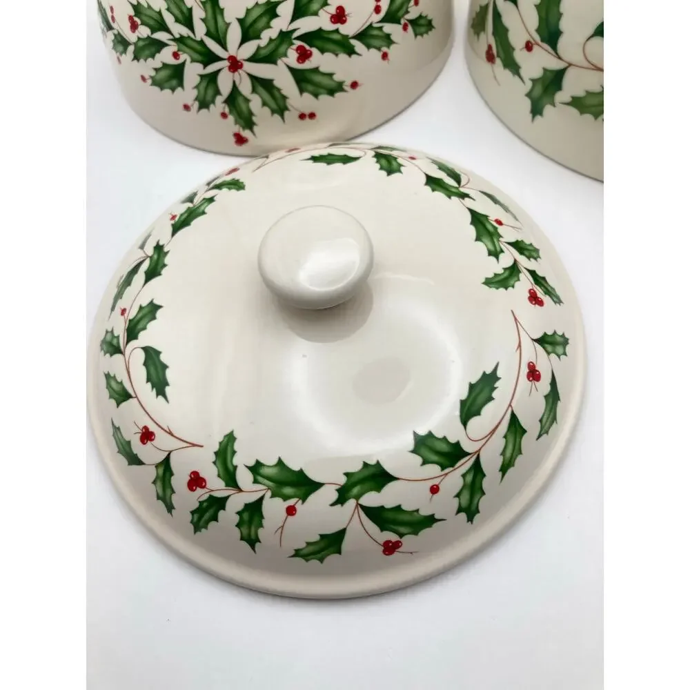 Lenox Holiday Holly Berry Medium Serving Bowl and Small Bowl with Lid *READ*